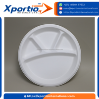 Assiette ronde écologique en bagasse de 12 pouces à 4 compartiments, compatible micro-ondes, couleur blanche, emballage personnalisable pour service de repas