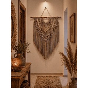 Bohemian Macrame Wall Hanging Abstract Geometric Pattern Triangle Shape Natural Fiber Home Decor Bedroom Art Piece - Product Image 4