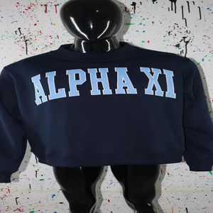 Sweat-shirt à col montant ALPHA XI bleu marine, 100% coton, avec broderie appliquée bleu ciel, col large, CLUSH SPORTS - Product Image 1