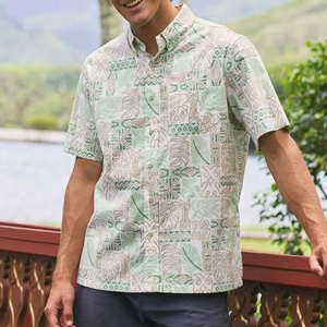 Factory Designer Shirt Beach Print Button <b>Down</b> Short Sleeve Shirt Custom Made Linen Hawaiian Shirt - Product Image 3