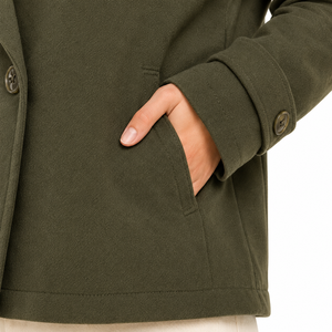 Chaqueta Corta Casual Personalizada para Mujer, Estilo Gabardina, Cierre de Botón, Mangas Largas, Tela de Forro Polar, Resistente al Viento y Transpirable - Product Image 4