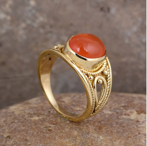 Bague en cornaline plaquée or, bague en pierre précieuse orange pour femmes, vente en gros de bagues - Product Image 1