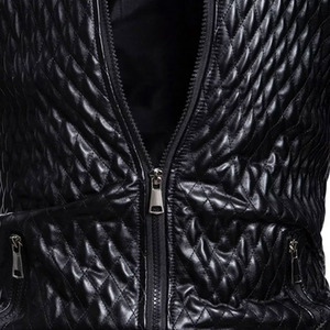 Veste de moto en cuir véritable pour homme, nouvelle collection automne-hiver, coupe slim, col montant, logo sur le devant, imperméable - Product Image 4