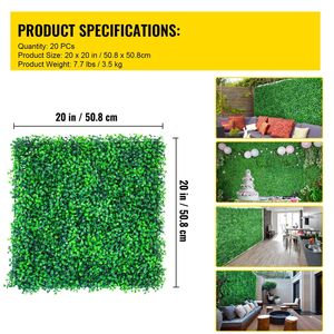 20 Paneles de Pared de Seto Artificial de Boj Certificado UV de 20x20 Pulgadas, Fondo de Césped Artificial de PE, Seto de Privacidad de 1.6 Pulgadas - Product Image 4