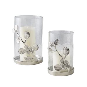 Portavelas Votivo Redondo de Metal y Vidrio con Diseño de Hojas, Color Plateado, para Decoración del Hogar e Iluminación Navideña - Product Image 1