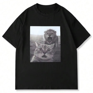 Men's <b>cat</b> print short-sleeved <b>T</b>-shirt, men's casual outdoor fun <b>cat</b> <b>T</b>-shirt, source factory, customization available.F10 - Product Image 1