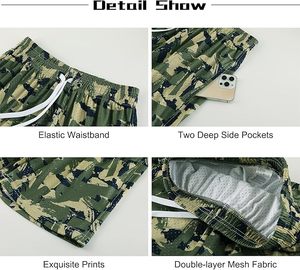 Shorts de bain pour hommes à imprimé camouflage, séchage rapide, taille à cordon de serrage, décontractés, en tissu polyester - Product Image 3