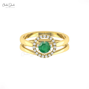Top Products Zambian Emerald 5mm Round Cut & Diamond Halo Braided Stacking <b>Ring</b> with 14k Solid Gold Promise <b>Ring</b> for <b>Couple</b> - Product Image 1