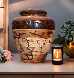 Personalized Wooden Cremation Urn Floral Inlay Lichtenberg Pattern Handmade Wooden Cremation Urn with Floral Inlay Design Lichte - Product Image 1