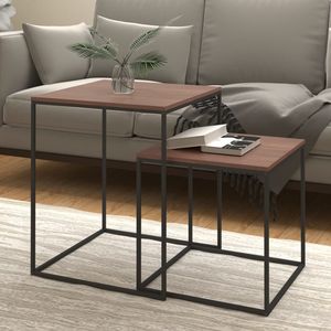 Ensemble de 2 tables basses noires et marron en bois d'ingénierie avec accents en fer - Product Image 1