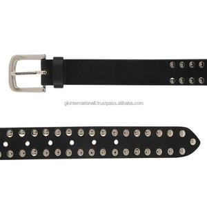 Natural Finish Black Color Genuine Leather Casual <b>Belt</b> with Chrome Finish <b>studded</b> Rivets and Nickel Free Pin Buckle - Product Image 6