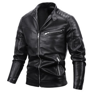 Men's Leather Motorcycle Jacket Winter Thickened Warmth Zipper Solid Discharge Printing <b>Windproof</b> Waterproof - Product Image 3