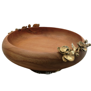 Tazón de Madera Artesanal para Servir con Detalle Decorativo de Hojuela de Estaño, Tazón Redondo de Lujo para Ensaladas y Frutas para el Hogar, Hotel o Restaurante - Product Image 3