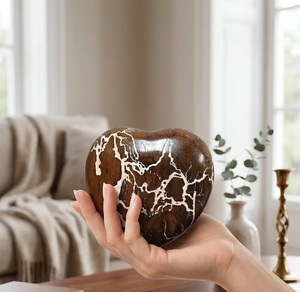 Hand Carved Rosewood Heart Urn with Brass Stand Floral Engraved <b>Keepsake</b> <b>Ashes</b> rosewood heart urn with brass stand carved wood - Product Image 3
