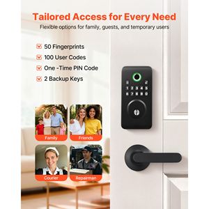 Set Serratura Porta con Impronta Digitale - Maniglia Elettronica Biometrica Senza Chiave con Design Ergonomico Compatibile con App TTLock - Product Image 2