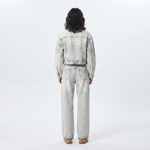 Women's Light Wash <b>Denim</b> Set <b>Jacket</b> And Baggy Jeans Long Sleeve Distressed Button Down Tracksuit Women - Product Image 2