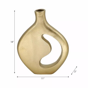 Vase à plumes en bronze moderne en métal brossé, décoration de table faite à la main, longueur 30,5 cm, hauteur 23,5 cm - Product Image 2
