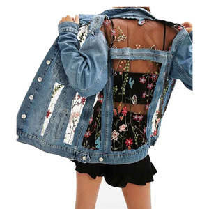 Trendy Women's Long Sleeve Floral Embroidered Pearls & Letter Breathable Cotton Denim Jeans Jacket for Winter - Product Image 5