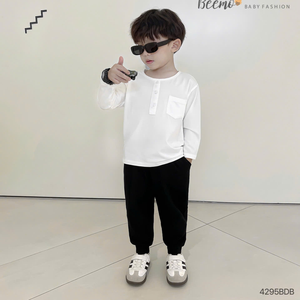 High Quality Casual Baby Clothing Sets Kids Home Wear Cotton Pullovers <b>Henley</b> <b>Tshirt</b> Tops+Pants Outfits Toddler Boys Sets - Product Image 2