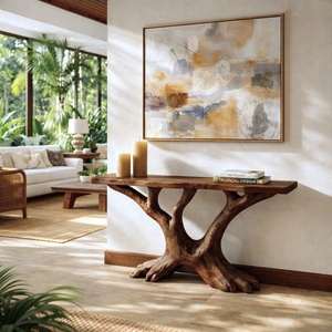 Table console en bois sculptée sur mesure, table d'entrée moderne pour hôtels et projets d'aménagement intérieur commercial, bois naturel - Product Image 5