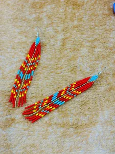 VINTAGE COLOURFUL BEST SALE Handmade <b>Beaded</b> Fringe Earrings Boho Festival Dangle Jewelry for party , gift, christmas, wedding - Product Image 4