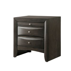 Comodino Contemporaneo a 2 Cassetti con Finitura Grigia, Vassoio Portagioie, Mobile da Camera in Legno Massello, Tavolino d'Appoggio 1 Pezzo - Product Image 1