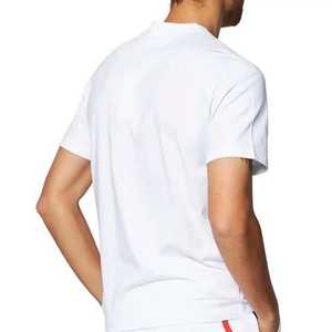 T-shirt blanc à col rond et manches courtes pour homme, coupe classique, en jersey de polyester tricoté, motif géométrique, logo frontal, anti-rétrécissement - Product Image 2