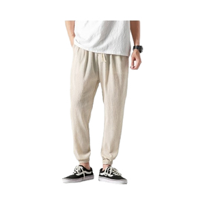 Solid Color Men's Plus Size Cotton Casual Lightweight Linen Breathable Eco-Friendly Elastic Waist Flat Front Straight Jogger - Product Image 5