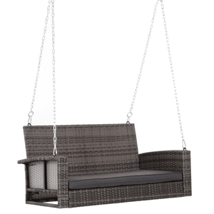 Sedia a Dondolo Contemporanea per Esterni in Metallo, Legno e Rattan PE per Soggiorno, Parco e Ristorante, Senza Spedizioni nei Weekend - Product Image 3