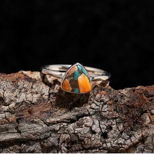 Wholesale Price Boho Chic 925 Silver Triangle Shape Oyster <b>Turquoise</b> <b>Ring</b> Best Seller & Dropship Supplier For Online Shop - Product Image 3