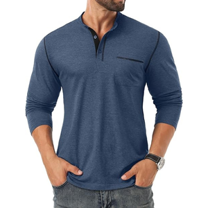 Camiseta Henley para Hombre, Diseño 2026, Manga Larga, 3 Botones, Estilo Casual, Algodón, con Bolsillo - Product Image 3