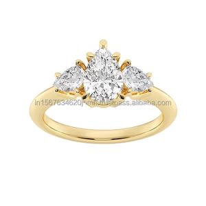 Bague de fiançailles/mariage de luxe en or blanc 14K pour femme IGI/GIA Lab Grown Pear Cut Diamond Vintage Fine Jewelry Gifts Parties - Product Image 1