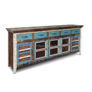 Solid Wood <b>Retro</b> Home Stay Porch Buffet <b>Cabinet</b> Multicolor Carved Partition Sideboard with Storage Living Room Decorative Use - Product Image 3