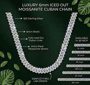 Cadena Cubana de Plata de Ley 925 con Moissanita, Certificada por IGI, 6MM, 14-30 Pulgadas, Estilo Hip Hop, Cadena Cubana con Incrustaciones de Diamantes para Hombre - Product Image 6