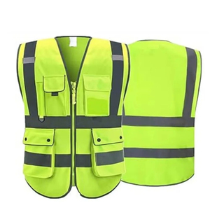Chaleco de Seguridad de Alta Visibilidad Reflectante Amarillo Verde de Poliéster Unisex para Adultos con Bolsillos y Cierre Frontal - Product Image 1