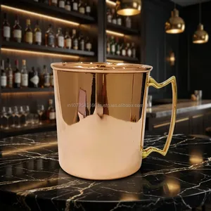Chope à bière en cuivre massif avec poignée en laiton, réutilisable, pour bar moderne, idéale pour la maison, les fêtes, le camping, ou comme cadeau - Product Image 2