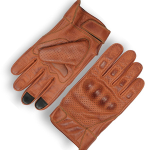 SILK HAWKS ถุงมือขับรถหนังสีแทนวินเทจ กันลมสำหรับฤดูหนาว ถุงมือไบค์เกอร์แบบเต็มนิ้วแบบเจาะรู สายรัดข้อมือปรับได้ - Product Image 5