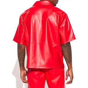 Chemises en cuir tissé respirantes à col montant pour hommes, personnalisées OEM, décontractées pour l'hiver, avec deux poches latérales, manches courtes - Product Image 2