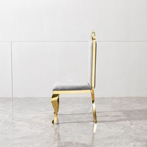 Splendido set di 2 sedie da pranzo con schienale alto, tessuto grigio e design aerodinamico in acciaio inossidabile - Product Image 6