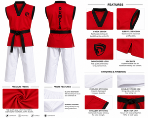 Uniforme de Taekwondo Transpirable de Algodón Rojo Internacional Dumela, Cinturón Negro con Logotipo, Ropa de Artes Marciales Unisex para Entrenamiento, Cintura Alta - Product Image 5