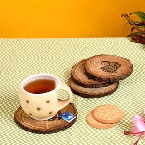 Handmade Wood Round Coasters Set With Cartoon <b>Elephant</b> Design For Tea Coffee Mats & Pads - Product Image 1