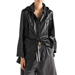 Luxury Women's Hooded <b>Leather</b> and Technical Fabric Caban <b>Jacket</b> Custom Hybrid Outerwear top OEM private label Manufacturer - Product Image 5
