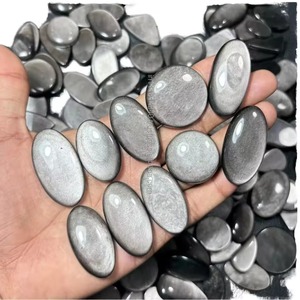 Lot en gros de cabochons plats en obsidienne argentée naturelle de haute qualité pour la fabrication de bijoux, taille unique - Product Image 2