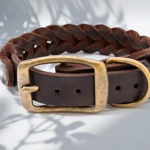 Collar de perro trenzado de alta calidad premium hecho de cuero genuino para un rendimiento duradero y cómodo, collares en venta. - Product Image 3