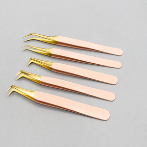 Ensemble de pinces à cils en acier inoxydable incurvé, couleur or rose, écologiques, durables, de qualité supérieure, pour les artistes professionnels en extensions de cils - Product Image 4