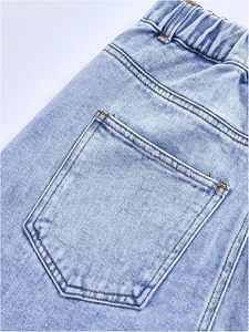 High Waist Wide Leg <b>Embroidered</b> Denim <b>Jeans</b> Loose Fit Full Length Casual Pants Women's Spring Style Blue Cotton Fabric - Product Image 3
