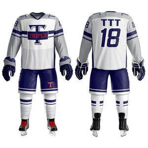 Custom White Navy Sublimation Ice Hockey <b>Jersey</b> Uniform Set Custom Name Number Logo Pro Style Team Wholesale - Product Image 2