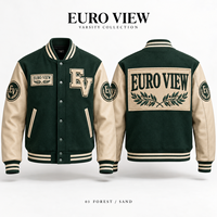 Veste universitaire en laine Euro View avec logo personnalisé, unisexe, à carreaux, hiver, color block, brodée, style bomber, Letterman