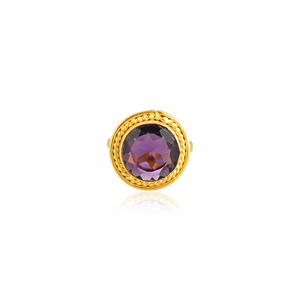 Bague en laiton plaqué or avec améthyste violette style vintage, bijoux de mode élégants pour femme, à porter au quotidien - Product Image 1