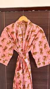 Albornoz Kimono de Algodón con Estampado de Bloques Personalizado al por Mayor, con Cinturón y Diseño Cruzado en la Cintura, Bata de Baño para Mujer - Product Image 3